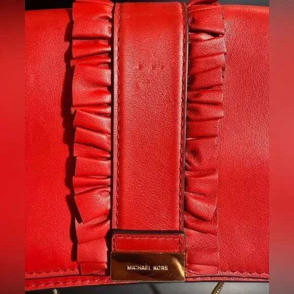 Michael Kors red leather cross body with gold tone hardware - Picture 6 of 13